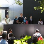 Olympic gold medallist and exhibition contributor Ian Thorpe addressing guests at the opening of Australia’s exhibition, The Pool. Photo: Alexander Mayes